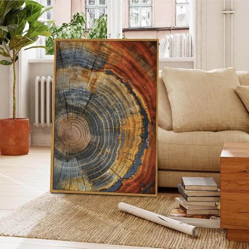 BingruiArt Faux Wood Tree Ring 03 Canvas Wall Art 24x36 Framed - color: Tree Ring - 04, size: 16"L x 12"W