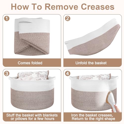 105L Large Blanket Basket Storage with Handles - White & Brown - color: Brown & White, size: 105L