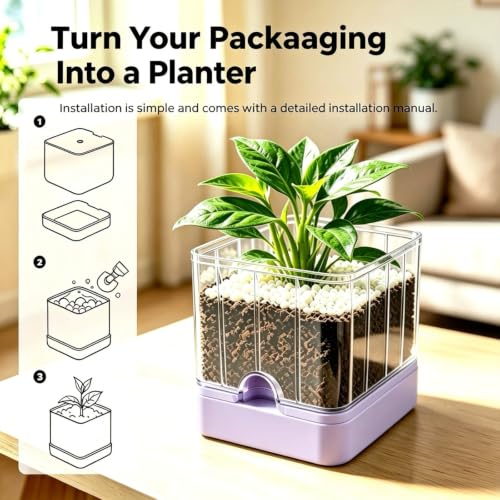 PLANTSIO Smart Plant Pot with Screen, 80ml Self-Watering Planter Purple - color: Purple
