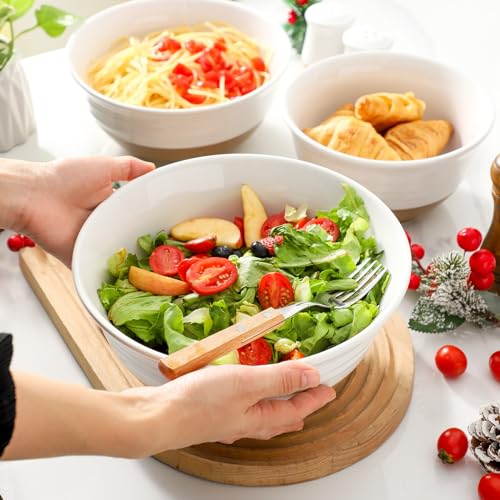HASENSE Mixing Bowls, Large Ceramic Salad Bowls 2.1/1.5/1.0 Qt, Versatile Serving Bowls for Cooking, Baking, Salad Mixing, Prepping, Nesting White Bowl Set, Dishwasher Safe, Set of 3 - color: White, size: 84+65+40 oz