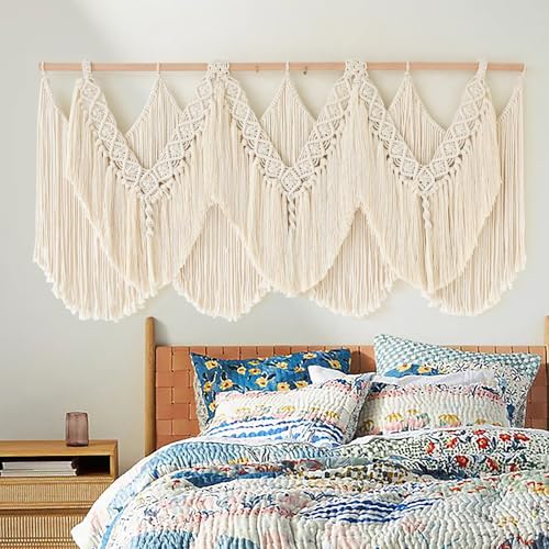 Macrame Wall Hanging Wedding Hanger Tassel Knotting Boho Decor 47"W*25"L - color: Beige1