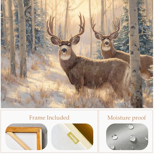 Deer Wall Art,Wildlife Standing in Forest Grassland Rustic Animal Canvas Print for Living Room Bedroom Wall Decor (Deer C, 32L×24W) - color: Deer C, size: 32"L x 24"W