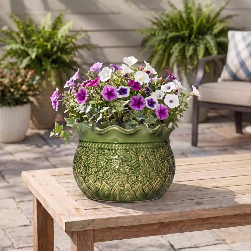 Ceramic Plant Pots, 10 Inch Planters with Drainage, Crack Green - color: Crack Green, size: 10 Inch