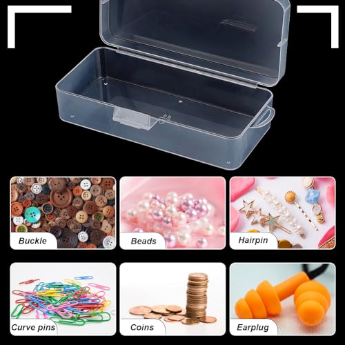 BENECREAT 4 Packs Rectangle Plastic Container Box, 7x3x1.8inch Clear Storage Organizer with Hinged Lid and Hanging Hole for Small Craft Accessories Office Supplies - size: 7x3x1.8inch