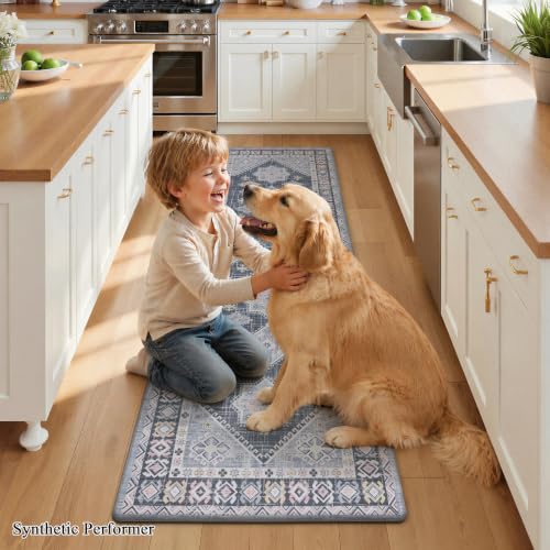Ileading Anti Fatigue Kitchen Mat, Non Slip Cushioned Standing Floor Mat, Waterproof Kitchen Runner Rug, Farmhouse Comfort Padded Mat for Sink, Laundry, Office, Blue, 24''x71'' - color: Blue