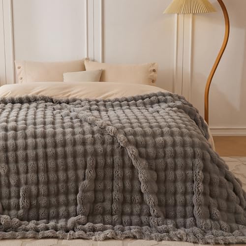 COOVA Soft Bubble Faux Fur Throw Blanket, 60"x80", Grey - color: Grey, size: 60“x80”