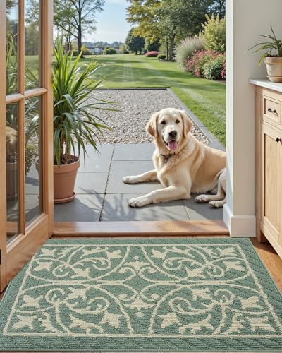 DEXI Front Door Mat Indoor Entryway 20x32 Inside Entrance Doormat Green - color: Floral Green, size: 20" X 32" (Rectangular)
