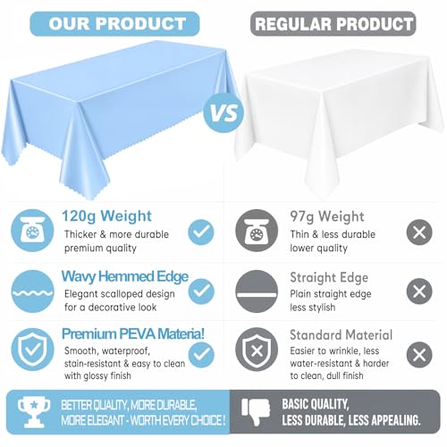 NatNarr 3 Pcs Light Blue Tablecloth, Scalloped Baby Blue Table Cloths - color: Light Blue, size: 3 Pack