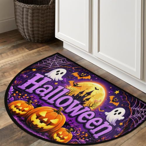 Halloween Half Round Door Mat Outdoor Doormat Bedroom Entrance Rug A5 - color: A-25 Halloween Pumpkin