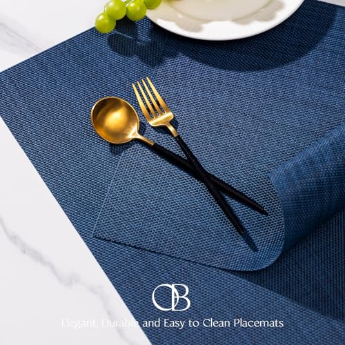 Placemats Set of 4 - Easy Clean Woven Vinyl Placemats for Dining Table, Indoor/Outdoor Place Mats, Washable PVC Table Mats(Navy Blue) - color: A-navy Blue