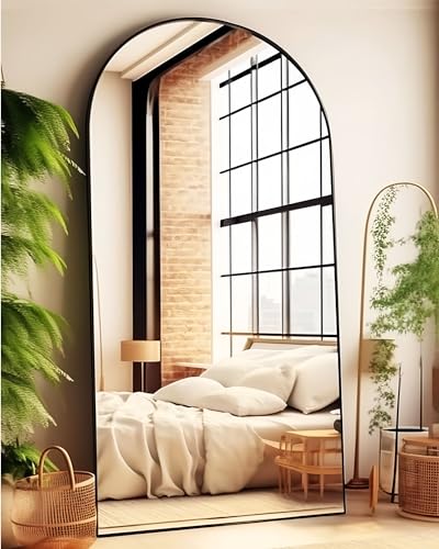 KOMCOTE Arch Mirror Full Length,Floor Length Mirror,Arched Floor Mirror,76''x34'' Wall Mirror Full Length,Oversized Floor Mirror,Bedroom Mirror Full Length,Black Floor Mirror Living Room Cloakroom - color: Black, size: 76"L x 34"W