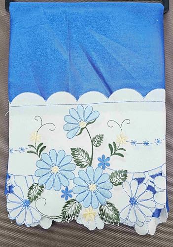 Generic 3-Piece Set Embroidered Window Curtain 2 Panels 1 Valance for Kitchen Restaurant Bar BR (Royal Blue BR-28) - color: Royal Blue Br-28