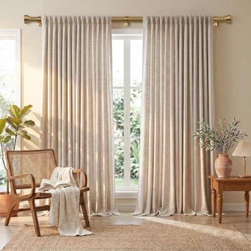 Brushed Brass Curtain Rods 32 to 152 Inch for Windows, 1 Inch Heavy Duty Adjustable Curtain Rod with Modern Solid Metal Finials, Antique Warm Gold Extra Long Drapery Rod for Living Room & Bedroom - size: 32"-152"