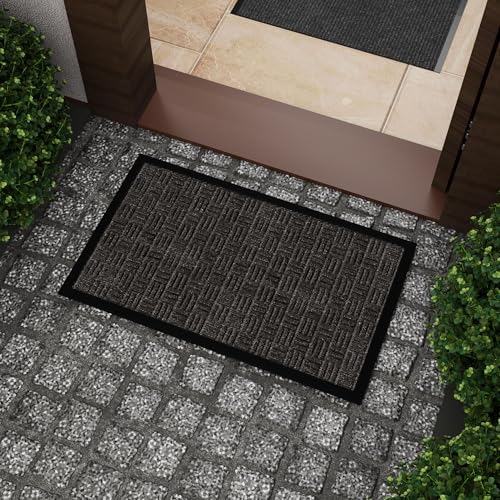 Ottomanson Scraper Doormat – Indoor Outdoor Entry Rug with Rubber Backing & Dirt-Trapping Polyester Pile, Non-Slip Front Door Mat for Mud & Pet Traffic – 18" x 30", Charcoal - color: Charcoal, size: 1'6" x 2'6" (Mat)