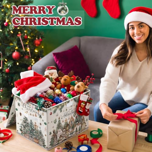 Briwooody Neutral Christmas Storage Bin with Lid and Carrying Handle Christmas Tree Foldable Storage Box Large Xmas Decorative Collapsible Container Basket for Organizing Closet Home Bedroom Gift - style: Neutral Christmas