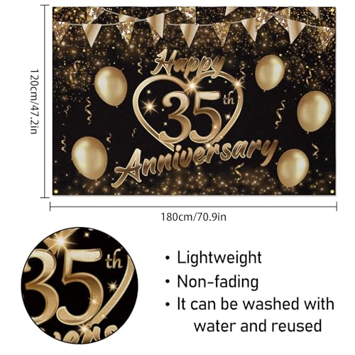 Happy 35th Anniversary Backdrop Party Decorations, Black Gold Glitter Bokeh Dots Valentine's Day Wedding Anniversary Party Photo Background Cake Table Banner Extra Large Wall Decor Props. 6 * 4ft (35) - color: 35