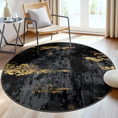 RELEANY Washable Round 6ft Area Rug for Living Room Black Gold - color: Black/Gold, size: 6' (Round)