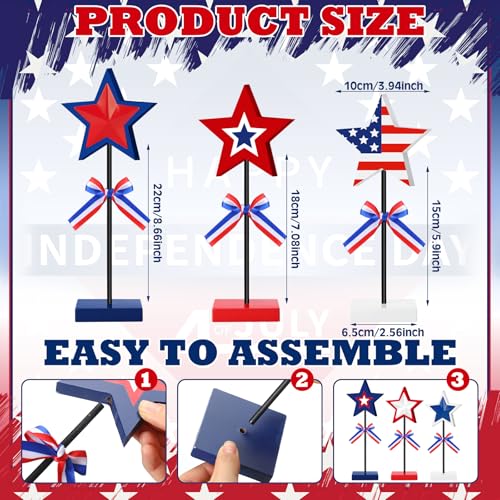 Briwooody 6 Pcs 4th of July Decoration Wooden Star Set Patriotic Tabletop Centerpiece Red White Blue Table Tiered Tray Decor for Veterans 250th Anniversary Independence Day Home Office Decor - style: Fourth of July
