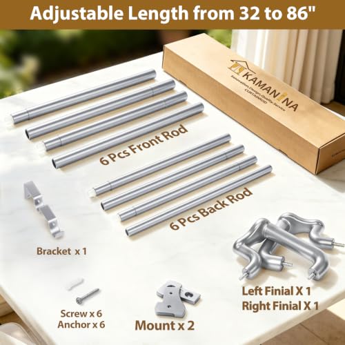 KAMANINA Double Curtain Rod 32 to 86 Inch, Silver Wrap Around Drapery Rods - color: Silver, size: 32-86"