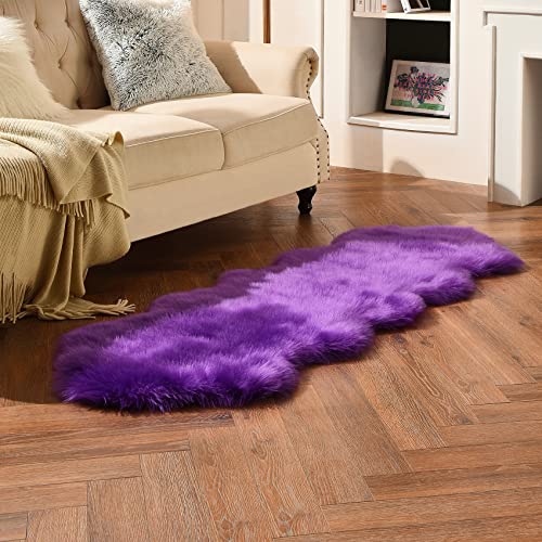 duduta Purple Faux Sheepskin Runner Rugs 2x6 ft, Fluffy Fur Couch Covers - color: Purple, size: 2' x 6' (Runner)