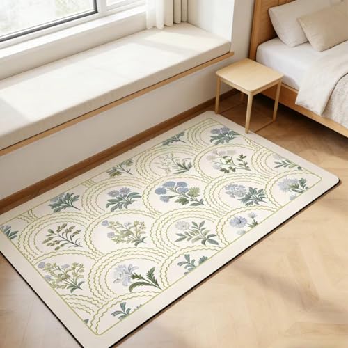 Vintage Floral Bathroom Rug Mat, 20"x32" Non-Slip Absorbent Bath Rug, Quick Dry Washable Entryway Rug, Retro Botanical Pattern Floor Mat for Bathroom, Kitchen, Bedroom (Green, Rectangular) - color: Rectangular,green, size: 32" x 20"