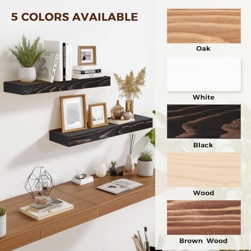 Solid Wood Floating Shelves, 17 Inch Wall Shelves, Set of 2, Black - color: Black, size: 17x8x1.6