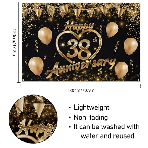 Happy 38th Anniversary Backdrop Party Decorations, Black Gold Glitter Bokeh Dots Valentine's Day Wedding Anniversary Party Photo Background Cake Table Banner Extra Large Wall Decor Props. 6 * 4ft (38) - color: 38