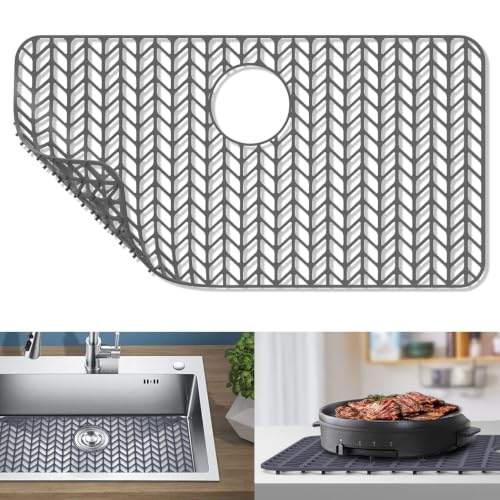 AWOKE Sink Protectors for Kitchen Sink 28.4x15.2in Silicone Mat Rear Drain - size: 28.4 x 15.2 Rear Drain