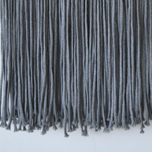 Macrame Wall Hanging Long Fringe Boho Wall Decor Handmade Wood 10" W*40" L - color: Espresso/Charcoal Gray/Caramel