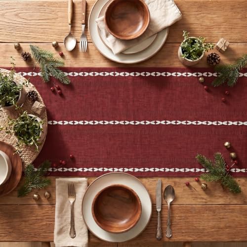 Artoid Mode Red Rustic Cotton Linen Table Runner 13x36 Inch - color: Red, size: 13" x 36"