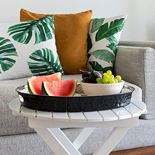 Monarch Abode 40104 Hand Hammered Metal Decorative Vanity Tray, Oval Ottoman Serving Tray for Kitchen Bathroom Counter Organizer, 17 inch, Black and Nickel Finish (Pack of 2) - color: Black and Nickel, size: 17" x 13" x 2" (Pack of 2)