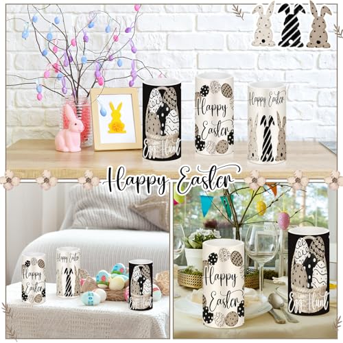 Retisee 3 Pcs Black Brown Easter Flameless LED Candles Battery Operated Bunny Spring Flickering Pillar Candles with Remote Rabbit Easter Centerpiece for Bedroom Living Room Dinner Table Decoration - style: Black Brown