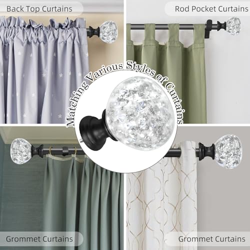 Black Double Curtain Rod 66-120 Inch Heavy Duty Foil Resin Finial - color: Matte Black, size: 66-120"