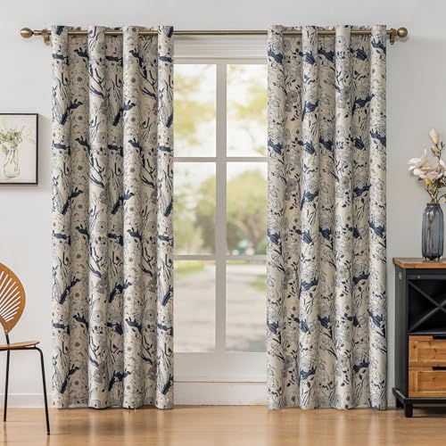 SUOUO Grey Blue Floral Blackout Curtains 84 Inches 2 Panels Grommet-Top - color: Grey-blue, size: 52"W x 84"L (Pack of 2)