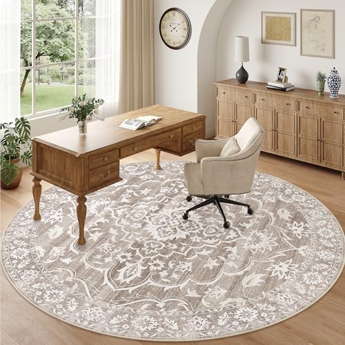 Soalmost Washable Round Rug 8ft for Living Room,Soft Circle Rug Light Brown - color: Light Brown, size: 8' (Round)
