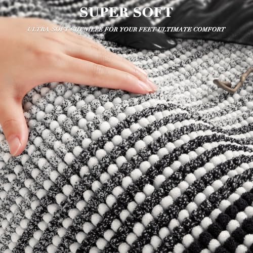 BSICPRO Bathroom Rugs Sets 2 Piece, Non Slip Striped Bath Mats, Black - color: Black, size: 20" x 32" Plus 16" x 24"