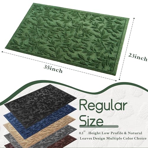 Green Leaves Outdoor Indoor Entrance Doormats, Absorbent Durable Heavy Duty Welcome Front Door Mat,Thick Natural Rubber Back,Easy Clean Entryway Mat 23x35 Inch, Low Profile - color: Leaves-green, size: 1'11" x 2'11" (Rectangular)