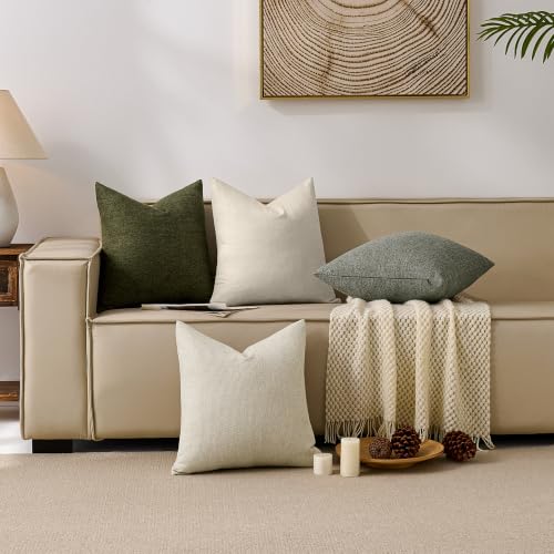 Natural Linen Look Throw Pillow Covers 18x18 inch Set of 2, Textured Woven Decorative Pillow Covers, Neutral Farmhouse Cushion Covers for Couch Sofa Living Room Bedroom Oat Milk Beige - color: Oat Milk Beige, size: 18" x 18" (Pack of 2)