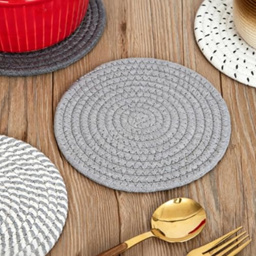 Gray Cotton Placemats Set of 4, 7 Inch Round Mats with Basket