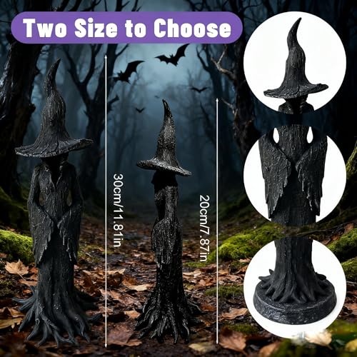 Halloween Witch Statue – 11.81" Gothic Resin Figurine, Retro Magician Decor, Dark Fantasy Ornament for Home, Festival, and Party Display
