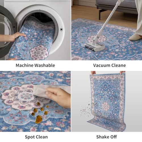 Tangsoo 3x5 Area Rug for Bedroom,Vint Blue Washable Non-Slip Throw Mat - color: Blue Beige Multi, size: 3x5ft