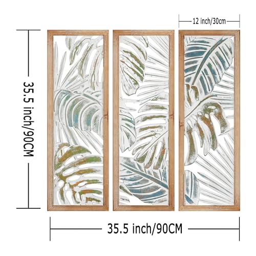 XIAOAIKA Boho Hand-Carved Tropical Leaf Wood Wall Art Panels, Set of 3 - color: STYLE I