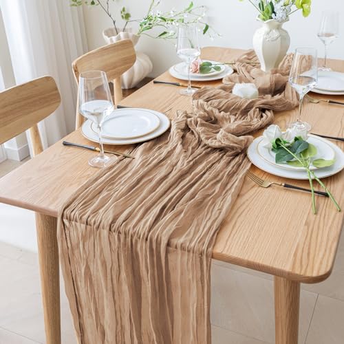 Cheesecloth Table Runner 10FT Nude Boho Gauze Rustic Sheer Table Runners - color: Nude, size: 1 Pack