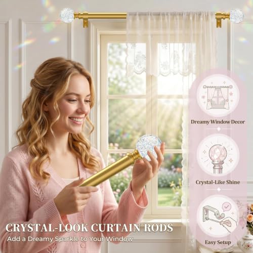 TVWOO Gold Rainbow Curtain Rod Adjust HeavyDuty Crystal Ball,36-88",2Pack - color: Gold, size: 36-88" ( 2pack )