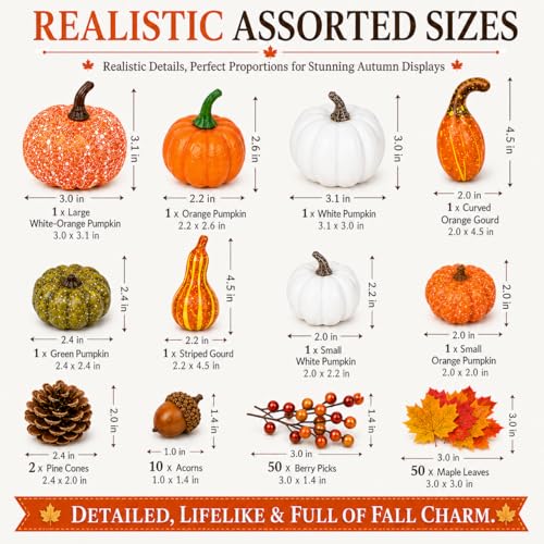 120-Piece Fall Harvest Decor Set with Artificial Mini Pumpkins and Gourds