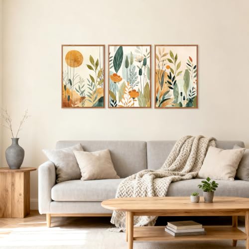 CHDITB Boho Botanical Framed Wall Art Set, Minimalist Nature Plant Decor - color: Boho floral, size: 16"L x 24"W