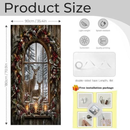 Christmas Deer Window Scene Door Curtain 70 X 35.4 Inch, Privacy Door Cover Decorative Room Divider Curtain Hanging Doorway Window Panel for Bedroom Living Room Bathroom Office Home Decor - color: Christmas Deer Window Scene