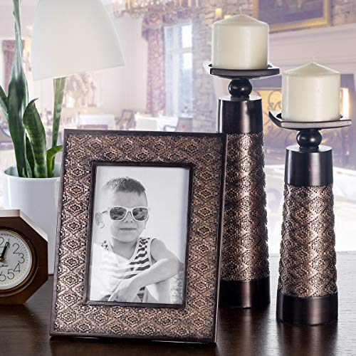 Creative Scents Dublin Brown Pillar Candle Holder Set of 2 - Home Decor Aesthetic, Coffee Table Decor Mantel Centerpieces Table Decorations, Living Room Decor or Dining Tabletop Decor -Gift Packaged- - color: Brown