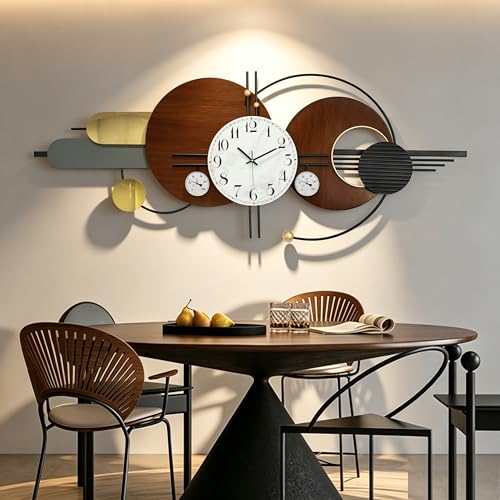 Large Modern Silent Metal Wall Clock for Living Room,59x23 in - color: Brown and White