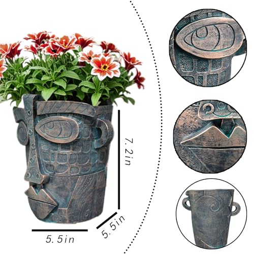 Picasso Abstract Face Planter - 3D Jigsaw Resin Vase with Drainage Hole - Modern Decorative Face Flower Pot for Indoor Plants & Home Décor - color: Bronze